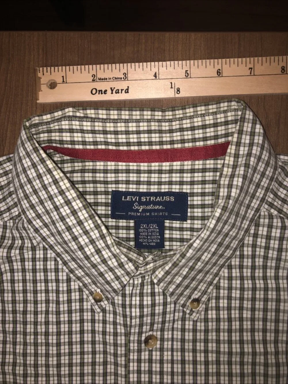 Levi Strauss Signature Green White Plaid Button Up Shirt Mens 2XL Casual